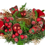 Christmas Decorations: Christabelle 26cm Christmas Centrepiece Lush Green Holiday Display w/Red Berries & Hurricane Candle Holder Pre-decorated for Dining Table Console
