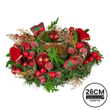 Christmas Decorations: Christabelle 26cm Christmas Centrepiece Lush Green Holiday Display w/Red Berries & Hurricane Candle Holder Pre-decorated for Dining Table Console