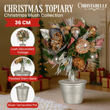 Christmas Decorations: Christabelle 36cm Christmas Tabletop Topiary Tree Jewelled Baubles, Berries, Flowers and Pine Cones Festive Decoration