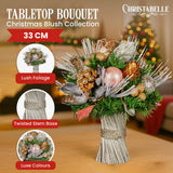 Christmas Decorations: Christabelle 33cm Christmas Bouquet Pre Decorated Holiday Floral Arrangement w/Jewelled Baubles, Berries, Flowers & Pine