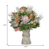 Christmas Decorations: Christabelle 33cm Christmas Bouquet Pre Decorated Holiday Floral Arrangement w/Jewelled Baubles, Berries, Flowers & Pine