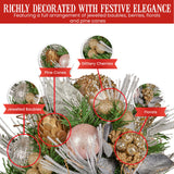 Christmas Decorations: Christabelle 33cm Christmas Bouquet Pre Decorated Holiday Floral Arrangement w/Jewelled Baubles, Berries, Flowers & Pine