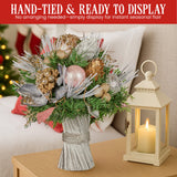 Christmas Decorations: Christabelle 33cm Christmas Bouquet Pre Decorated Holiday Floral Arrangement w/Jewelled Baubles, Berries, Flowers & Pine