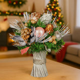 Christmas Decorations: Christabelle 33cm Christmas Bouquet Pre Decorated Holiday Floral Arrangement w/Jewelled Baubles, Berries, Flowers & Pine