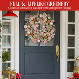 Christmas Wreaths & Garlands: Christabelle 71cm Christmas Wreath Lush Pink Front Door Decoration Jewelled Baubles Flowers Pine Cones Ribbons Ornaments