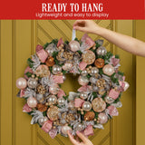 Christmas Wreaths & Garlands: Christabelle 71cm Christmas Wreath Lush Pink Front Door Decoration Jewelled Baubles Flowers Pine Cones Ribbons Ornaments