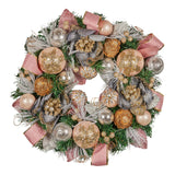Christmas Wreaths & Garlands: Christabelle 56cm Christmas Wreath Lush Pink Front Door Decoration Jewelled Baubles Flowers Pine Cones Ribbons Ornaments