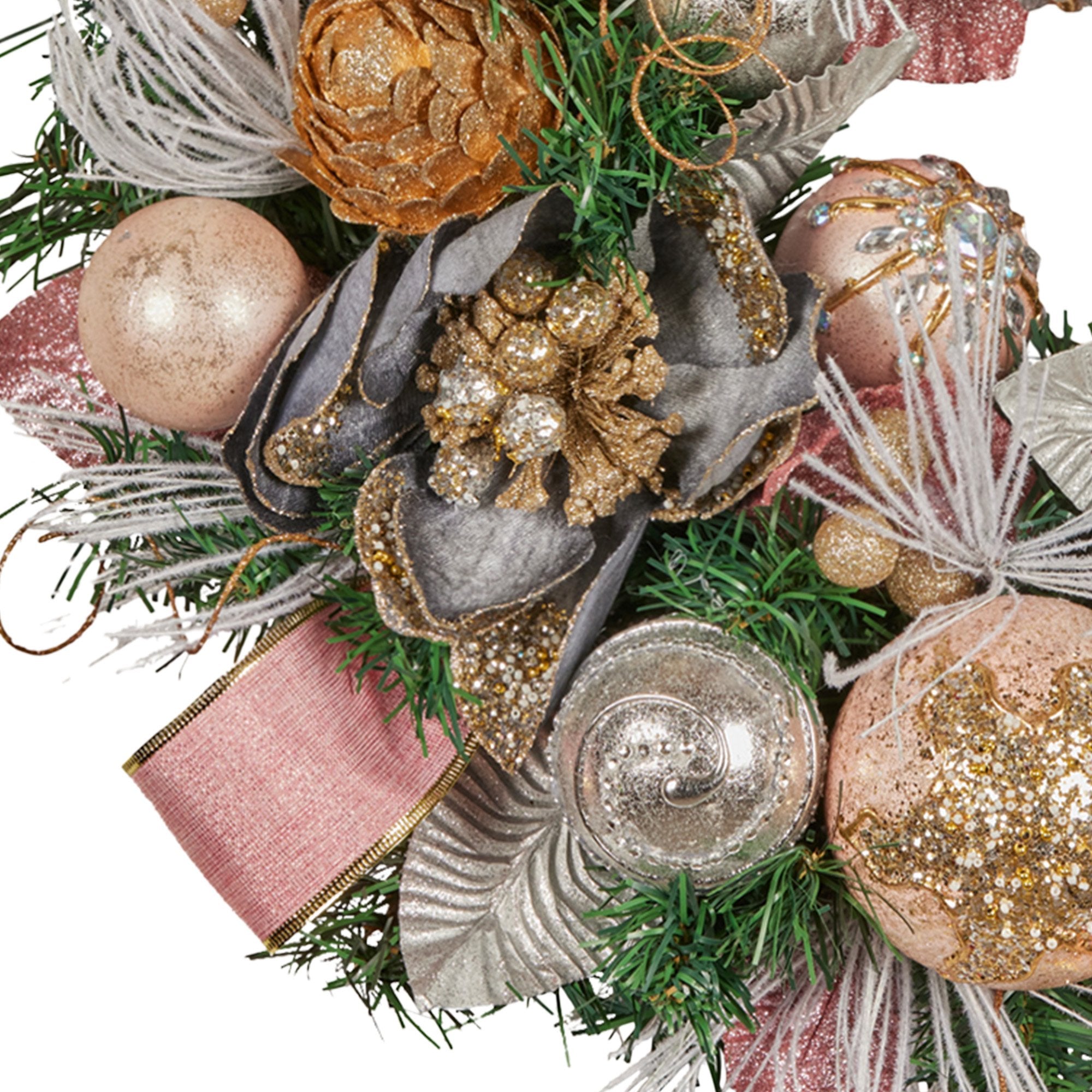 Christmas Wreaths & Garlands: Christabelle 56cm Christmas Wreath Lush Pink Front Door Decoration Jewelled Baubles Flowers Pine Cones Ribbons Ornaments