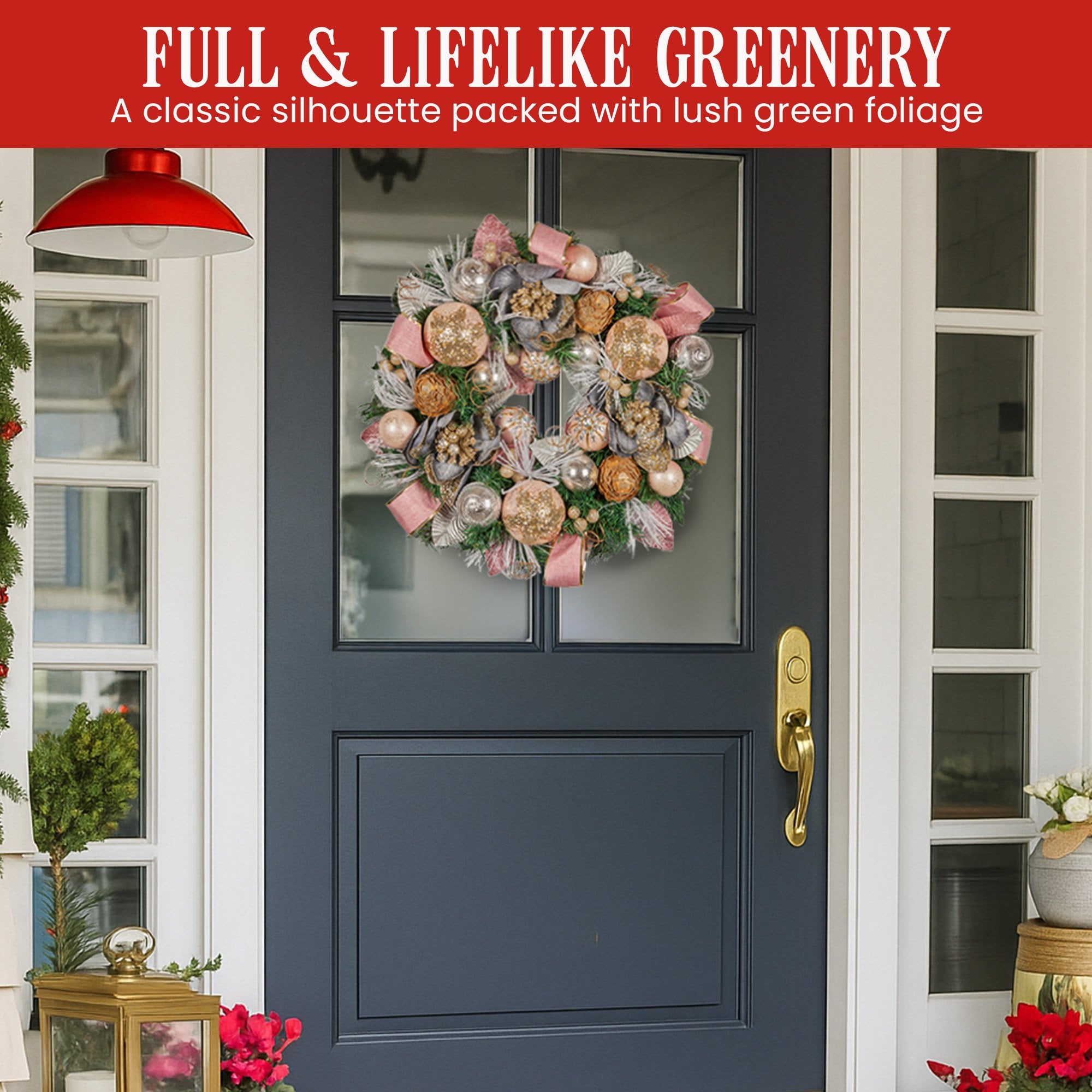 Christmas Wreaths & Garlands: Christabelle 56cm Christmas Wreath Lush Pink Front Door Decoration Jewelled Baubles Flowers Pine Cones Ribbons Ornaments