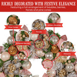 Christmas Wreaths & Garlands: Christabelle 56cm Christmas Wreath Lush Pink Front Door Decoration Jewelled Baubles Flowers Pine Cones Ribbons Ornaments