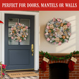 Christmas Wreaths & Garlands: Christabelle 56cm Christmas Wreath Lush Pink Front Door Decoration Jewelled Baubles Flowers Pine Cones Ribbons Ornaments