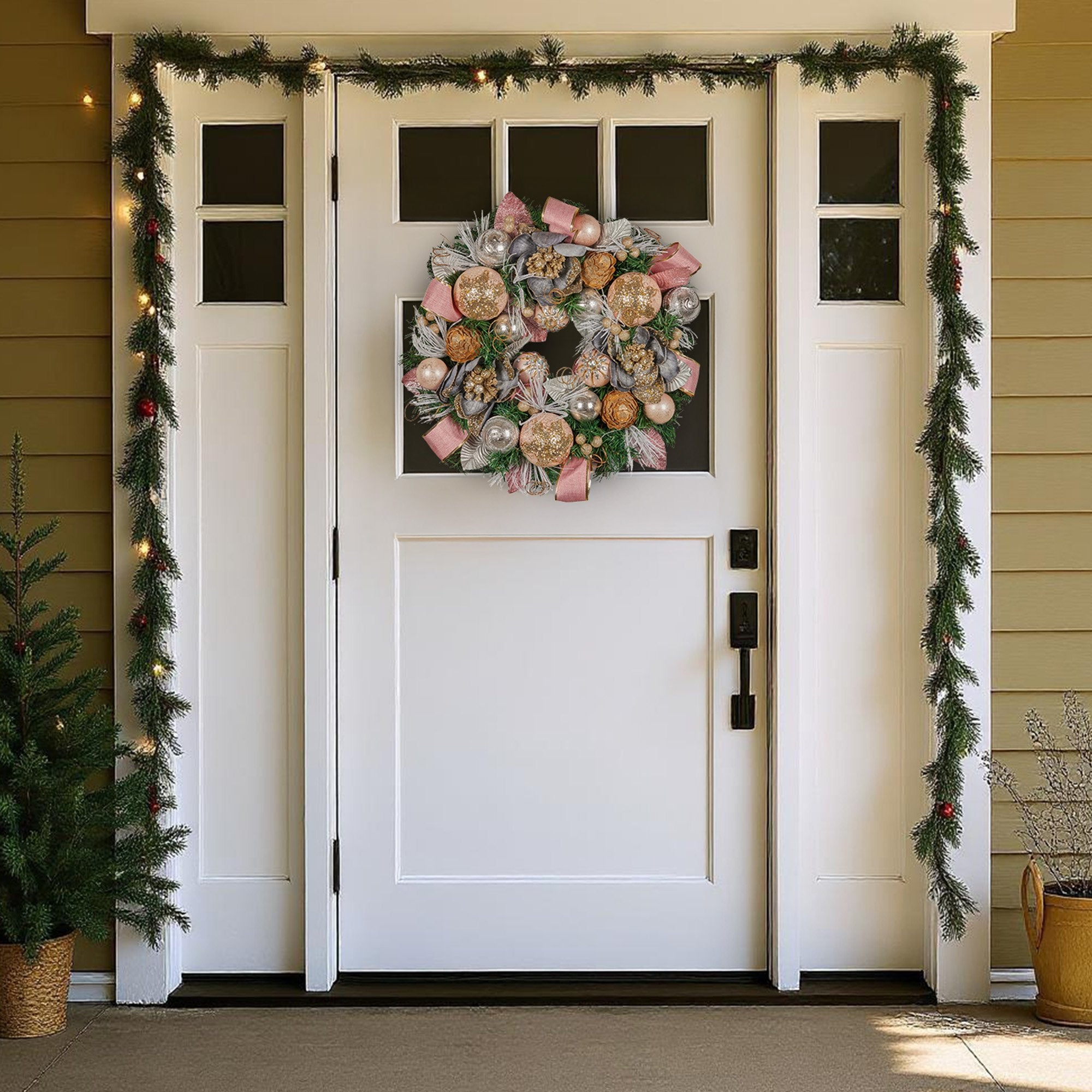 Christmas Wreaths & Garlands: Christabelle 56cm Christmas Wreath Lush Pink Front Door Decoration Jewelled Baubles Flowers Pine Cones Ribbons Ornaments