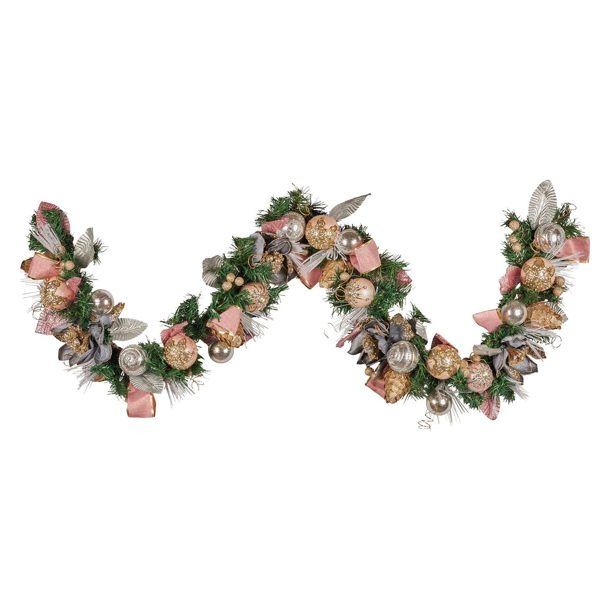 Christmas Wreaths & Garlands: Christabelle Premium 1.8m Christmas Garland Jewelled Baubles & Berries Tree Decoration Ornament Pink Silver Gold