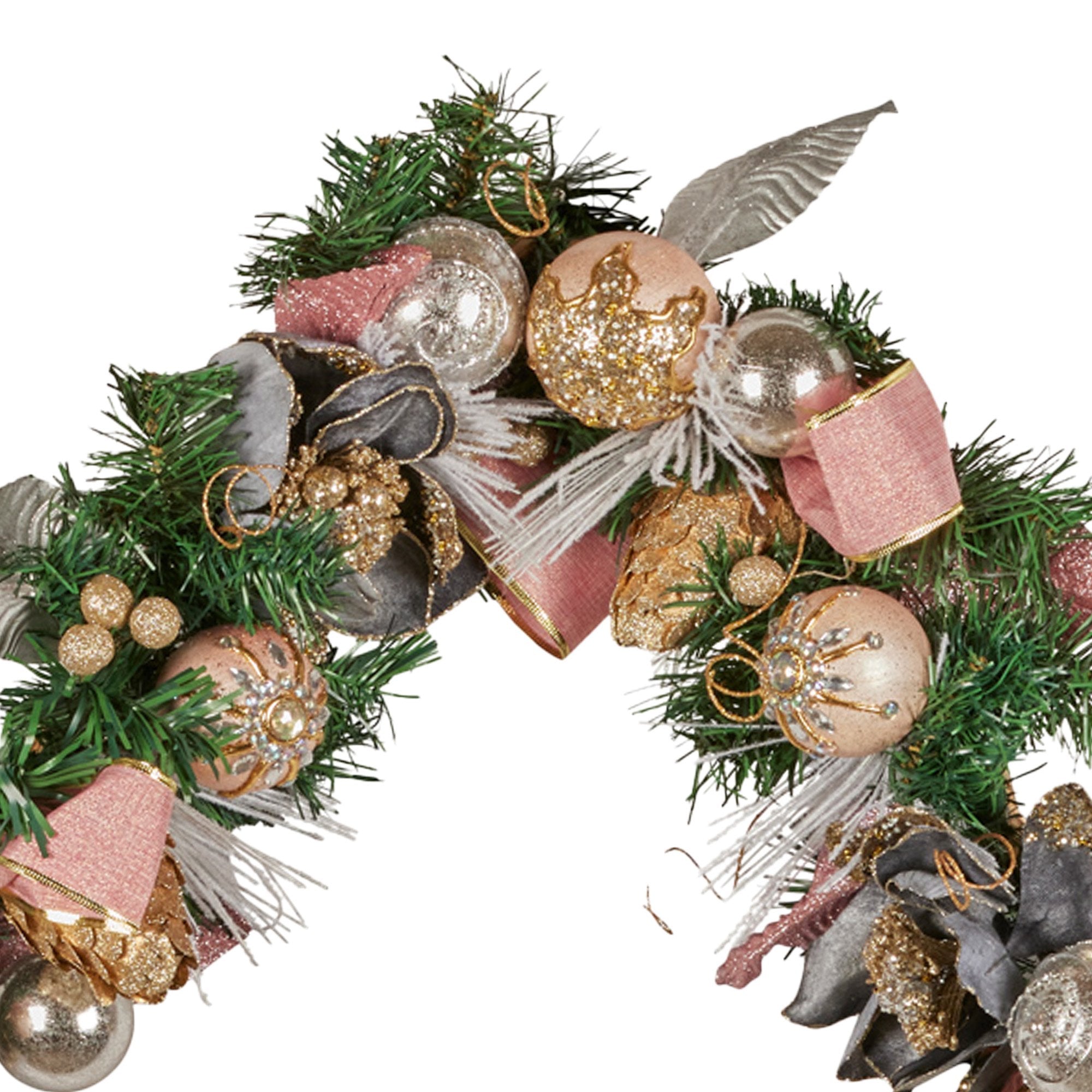 Christmas Wreaths & Garlands: Christabelle Premium 1.8m Christmas Garland Jewelled Baubles & Berries Tree Decoration Ornament Pink Silver Gold