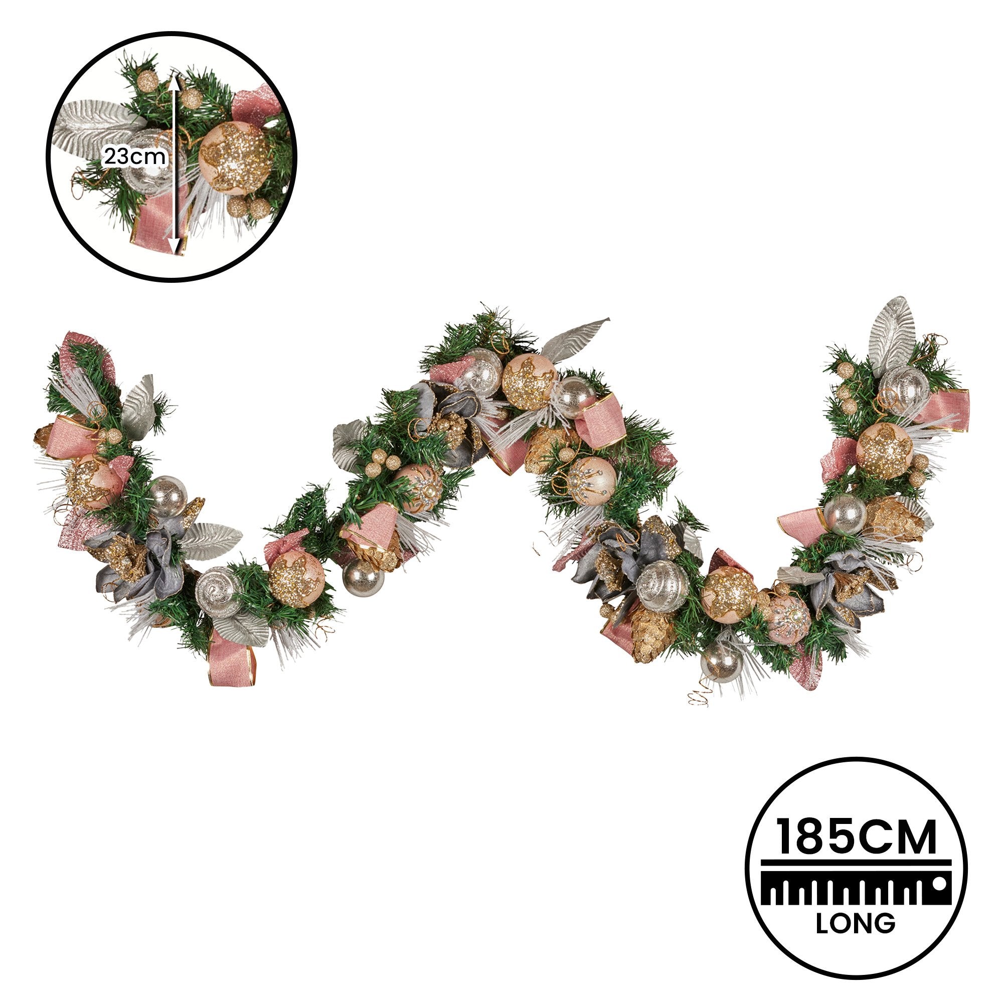 Christmas Wreaths & Garlands: Christabelle Premium 1.8m Christmas Garland Jewelled Baubles & Berries Tree Decoration Ornament Pink Silver Gold