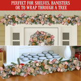 Christmas Wreaths & Garlands: Christabelle Premium 1.8m Christmas Garland Jewelled Baubles & Berries Tree Decoration Ornament Pink Silver Gold