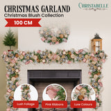 Christmas Wreaths & Garlands: Christabelle Premium 100cm Christmas Garland Jewelled Baubles & Berries Tree Decoration Ornament Pink Silver Gold