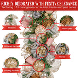 Christmas Wreaths & Garlands: Christabelle Premium 100cm Christmas Garland Jewelled Baubles & Berries Tree Decoration Ornament Pink Silver Gold