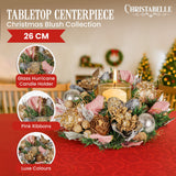 Christmas Decorations: Christabelle 26cm Christmas Centrepiece Lush Green Holiday w/Jewelled Baubles, Foliage, Flowers, Pine Cones, Ribbon