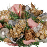 Christmas Decorations: Christabelle 26cm Christmas Centrepiece Lush Green Holiday w/Jewelled Baubles, Foliage, Flowers, Pine Cones, Ribbon