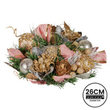 Christmas Decorations: Christabelle 26cm Christmas Centrepiece Lush Green Holiday w/Jewelled Baubles, Foliage, Flowers, Pine Cones, Ribbon