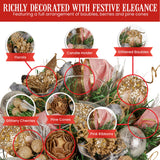 Christmas Decorations: Christabelle 26cm Christmas Centrepiece Lush Green Holiday w/Jewelled Baubles, Foliage, Flowers, Pine Cones, Ribbon