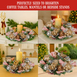 Christmas Decorations: Christabelle 26cm Christmas Centrepiece Lush Green Holiday w/Jewelled Baubles, Foliage, Flowers, Pine Cones, Ribbon