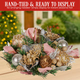 Christmas Decorations: Christabelle 26cm Christmas Centrepiece Lush Green Holiday w/Jewelled Baubles, Foliage, Flowers, Pine Cones, Ribbon