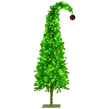 Christmas Trees: Christabelle 4ft Christmas Gremlin Tree Curved Top Red Bauble Built In Green & White LED Lights Foot Pedal Control