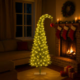 Christmas Trees: Christabelle 4ft Christmas Gremlin Tree Curved Top Red Bauble Built In Green & White LED Lights Foot Pedal Control