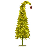 Christmas Trees: Christabelle 7.5ft Christmas Gremlin Tree Curved Top Red Bauble Built-in Green White LED Lights Control Base & Cord