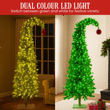 Christmas Trees: Christabelle 7.5ft Christmas Gremlin Tree Curved Top Red Bauble Built-in Green White LED Lights Control Base & Cord