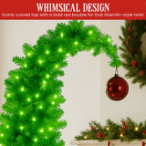 Christmas Trees: Christabelle 7.5ft Christmas Gremlin Tree Curved Top Red Bauble Built-in Green White LED Lights Control Base & Cord