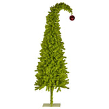 Christmas Trees: Christabelle 7.5ft Christmas Gremlin Tree Curved Top Red Bauble Built-in Green White LED Lights Control Base & Cord