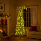 Christmas Trees: Christabelle 7.5ft Christmas Gremlin Tree Curved Top Red Bauble Built-in Green White LED Lights Control Base & Cord