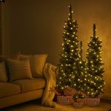 Christmas Trees: Christabelle Set of 3 Pre-Lit Christmas Trees Green Pine w/LED Lights, Hessian Base & Individual Plugs Varying Heights