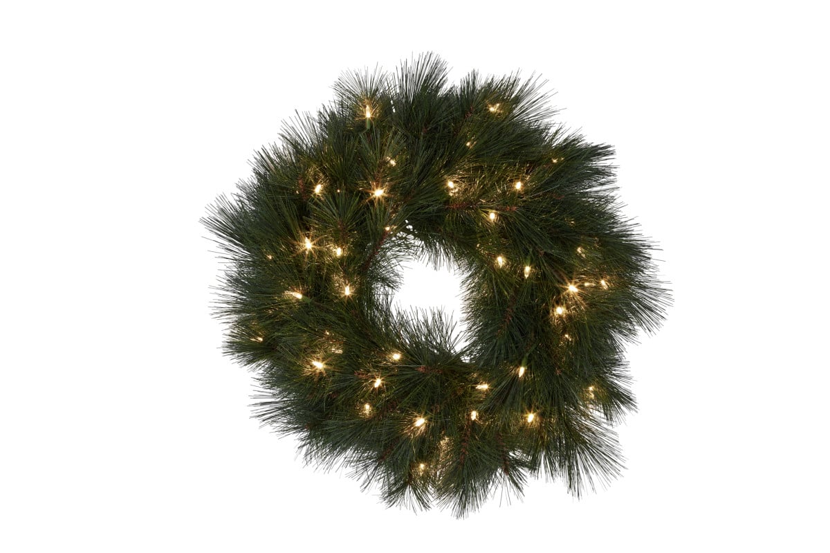 Christmas Trees: Christabelle 61cm Christmas Wreath Long Needle with LED Lights Front Door Decoration Ornament