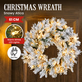 Christmas Trees: Christabelle Christmas Wreath Snowy Atica Pre-Lit with LED Lights Front Door Decoration Ornament