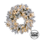 Christmas Trees: Christabelle Christmas Wreath Snowy Atica Pre-Lit with LED Lights Front Door Decoration Ornament