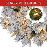 Christmas Trees: Christabelle Christmas Wreath Snowy Atica Pre-Lit with LED Lights Front Door Decoration Ornament