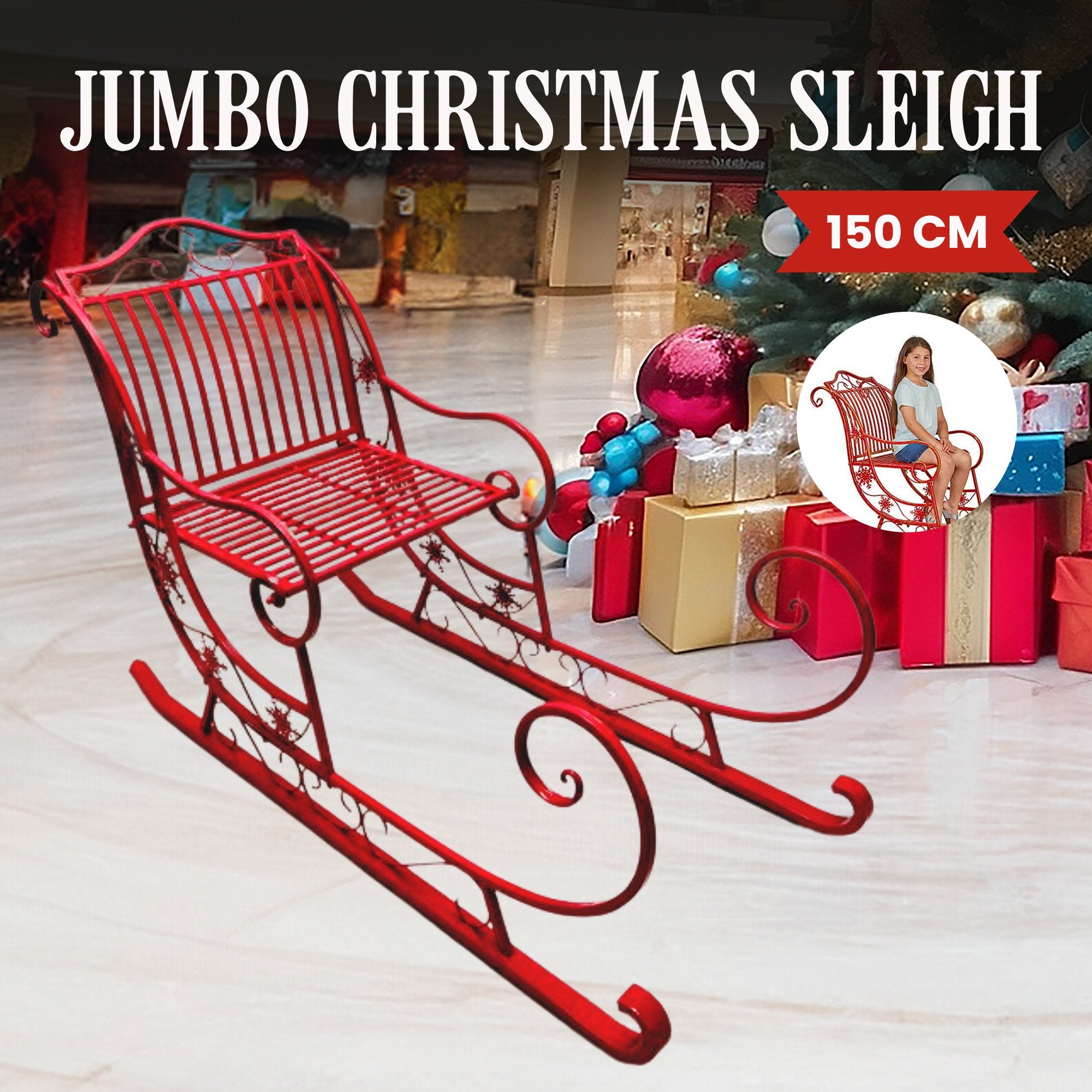 Christmas Trees: Christabelle Christmas Sleigh With Red Finish - Metal 150cm