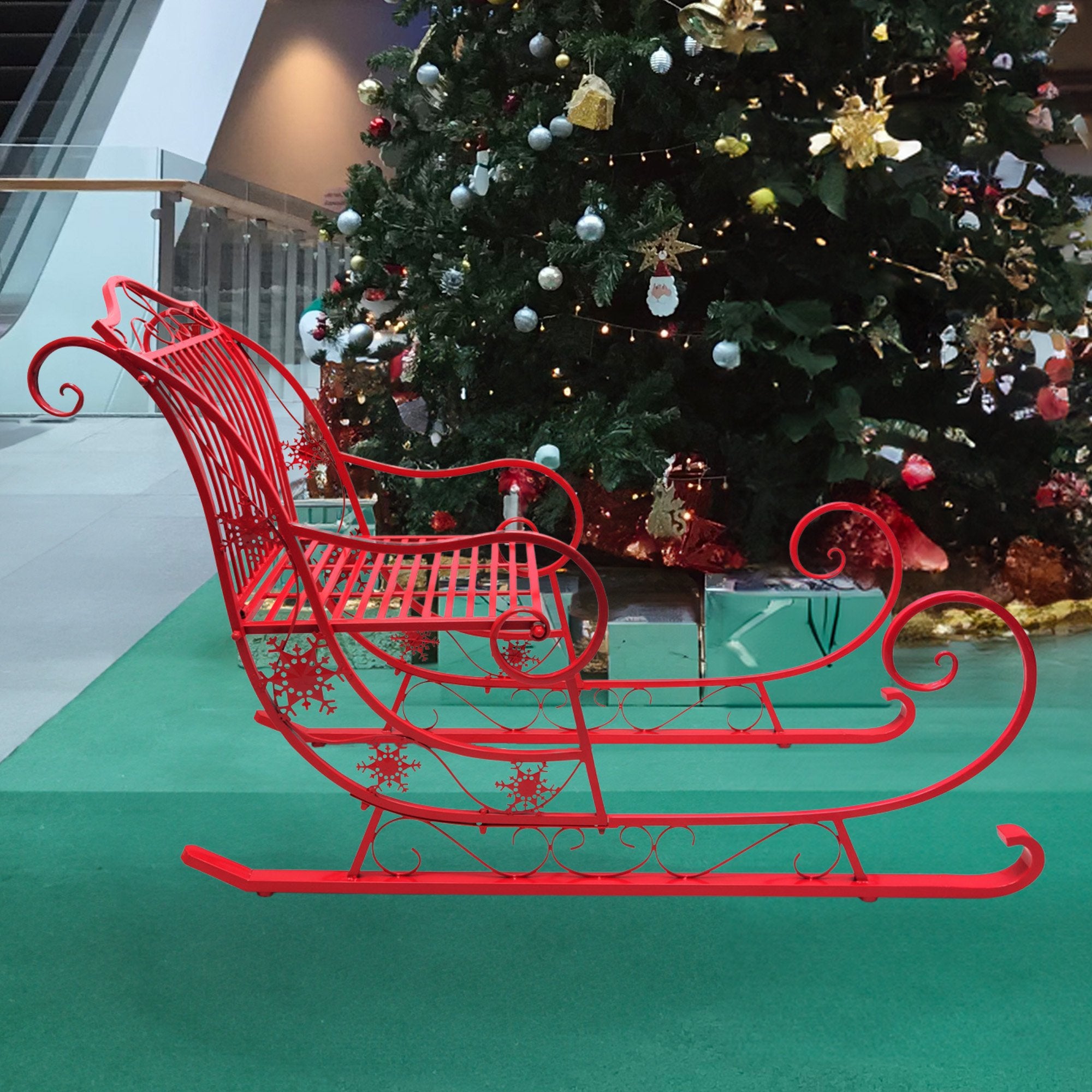 Christmas Trees: Christabelle Christmas Sleigh With Red Finish - Metal 150cm