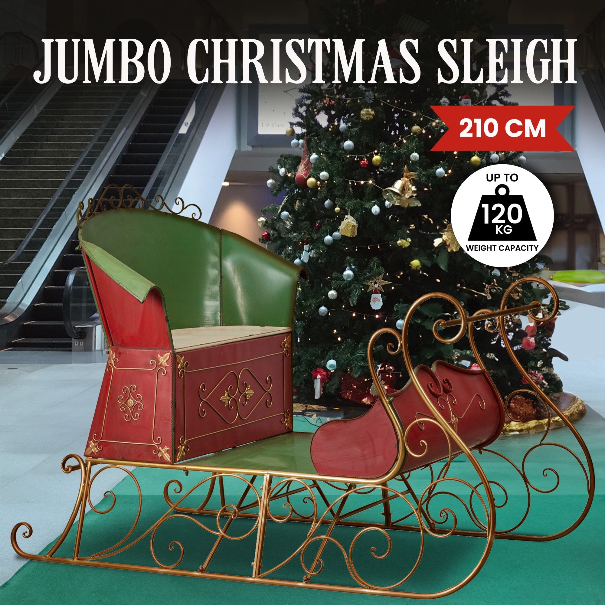 Christmas Trees: Christabelle Jumbo Life Size 210cm Rustic Christmas Sleigh Display Steel Art Christmas Decoration