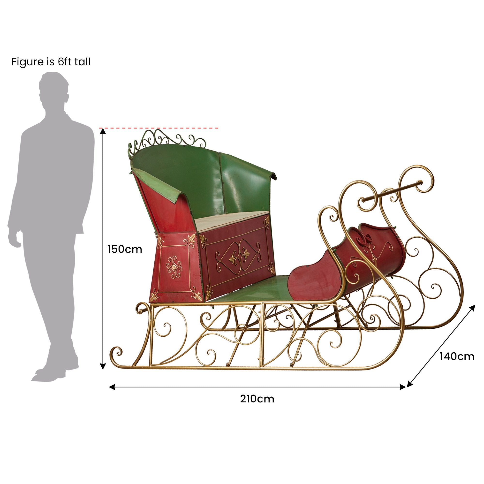 Christmas Trees: Christabelle Jumbo Life Size 210cm Rustic Christmas Sleigh Display Steel Art Christmas Decoration