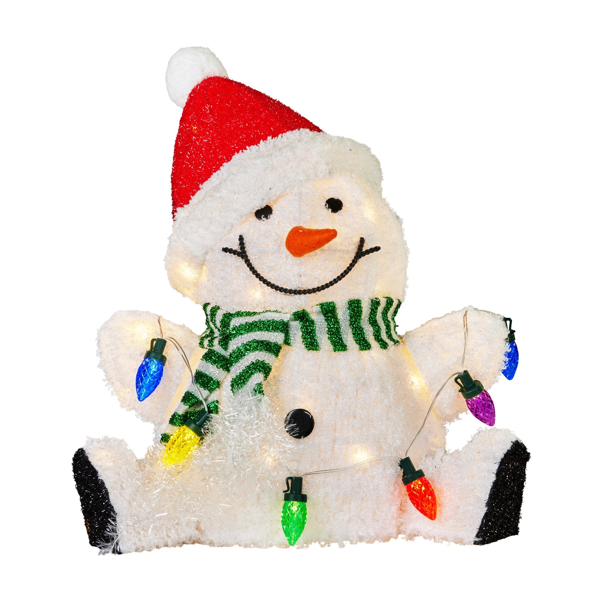 Christmas Trees: Christabelle Sitting Christmas Snowman Display With Lights - 40cm