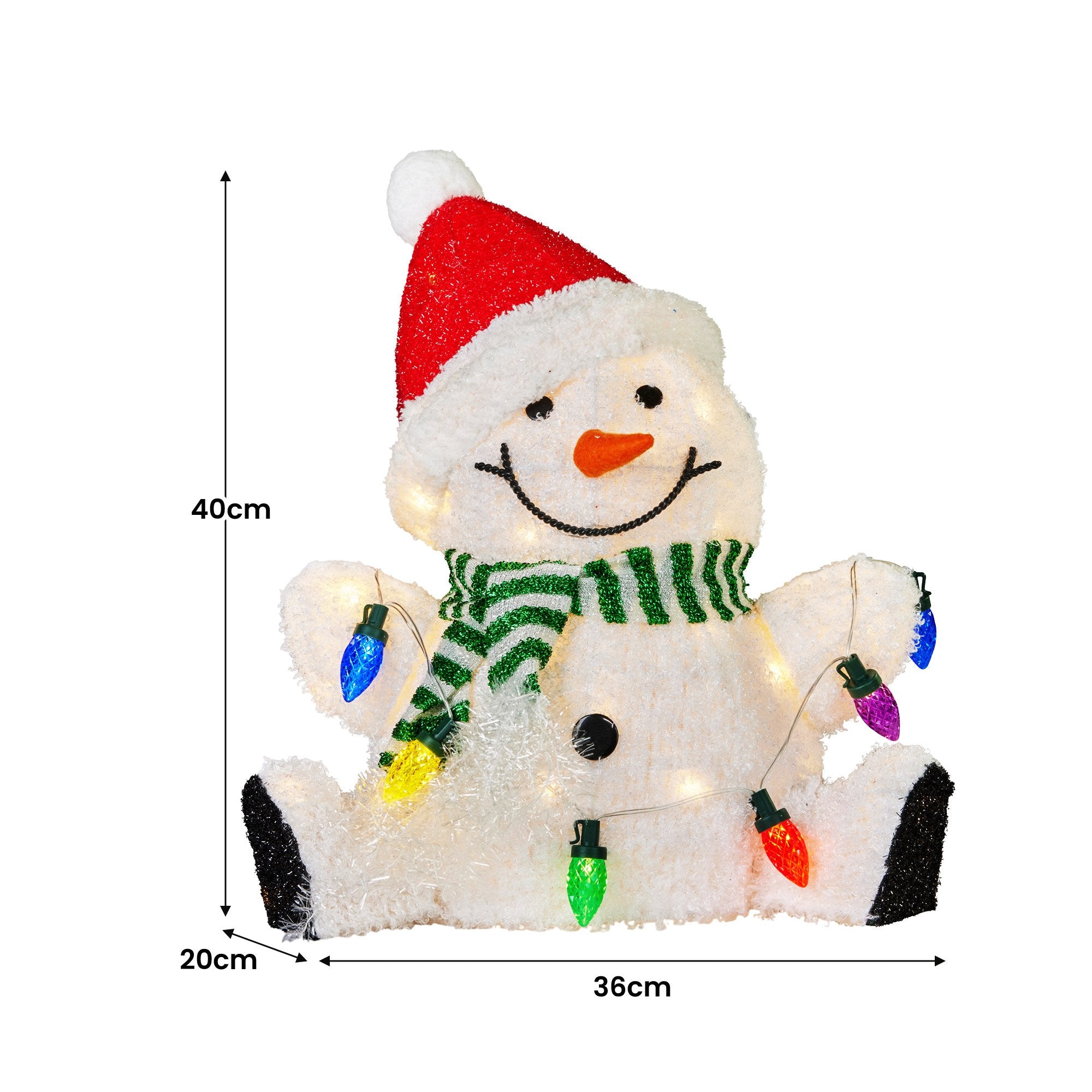 Christmas Trees: Christabelle Sitting Christmas Snowman Display With Lights - 40cm