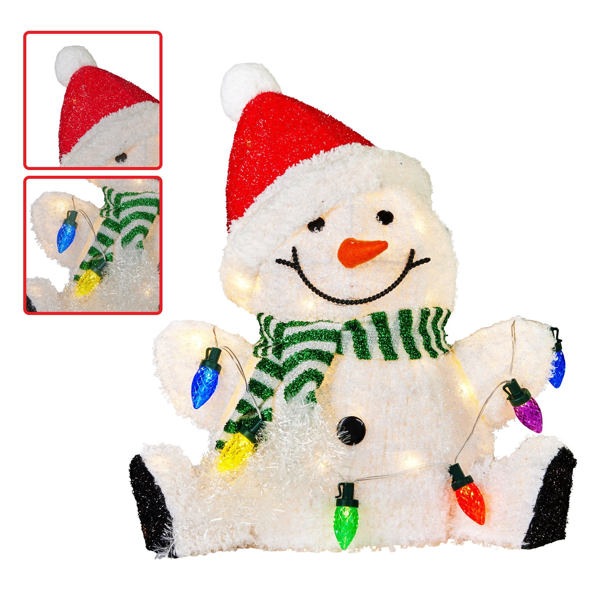 Christmas Trees: Christabelle Sitting Christmas Snowman Display With Lights - 40cm