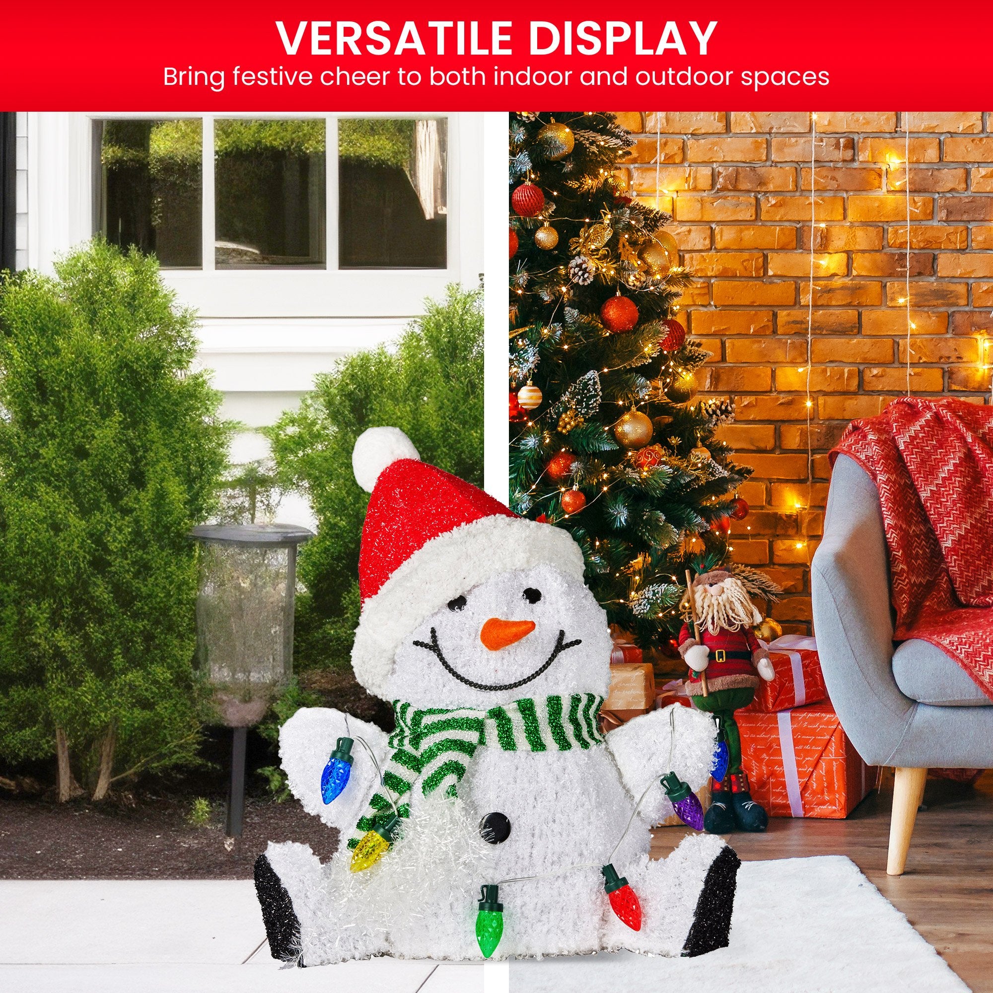 Christmas Trees: Christabelle Sitting Christmas Snowman Display With Lights - 40cm