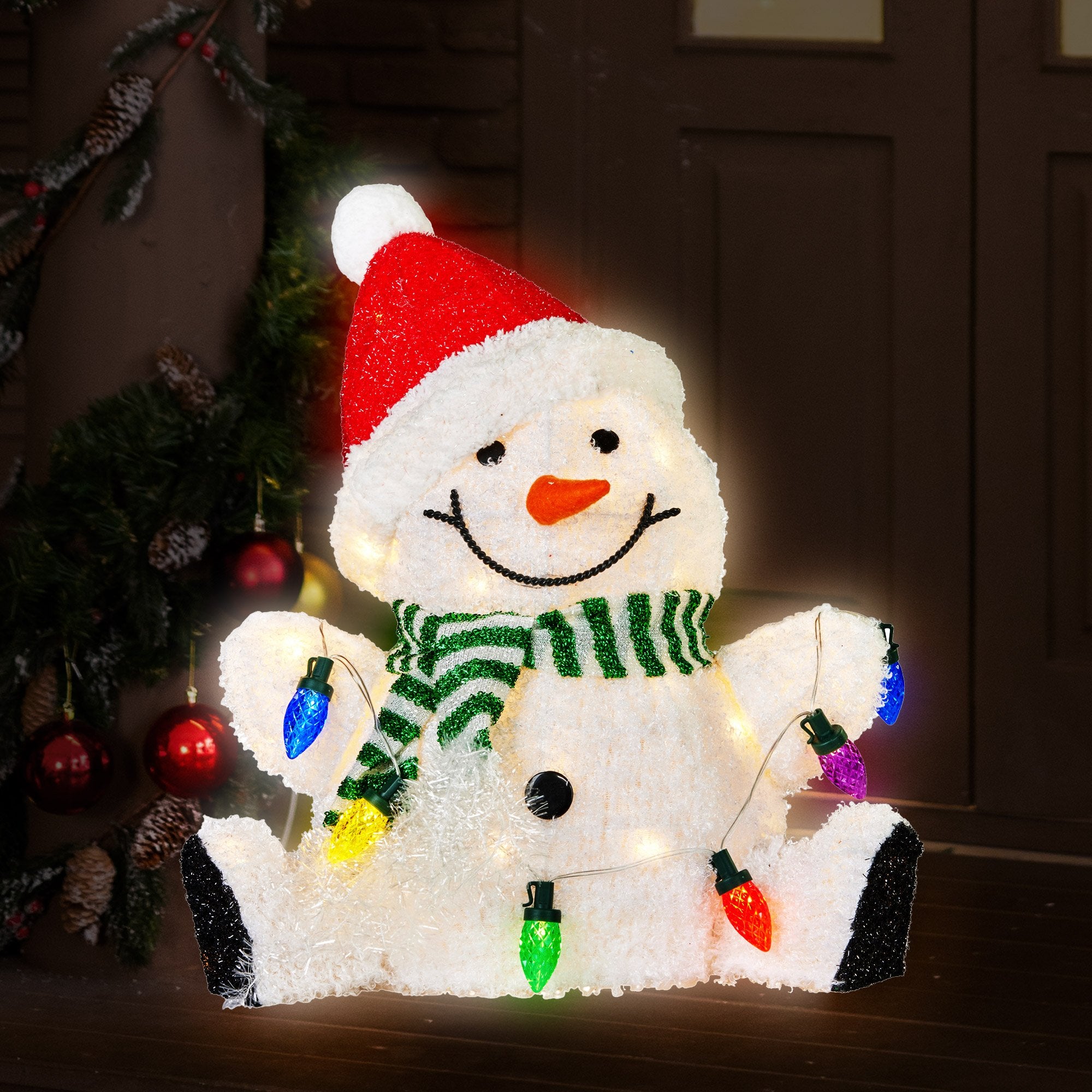 Christmas Trees: Christabelle Sitting Christmas Snowman Display With Lights - 40cm