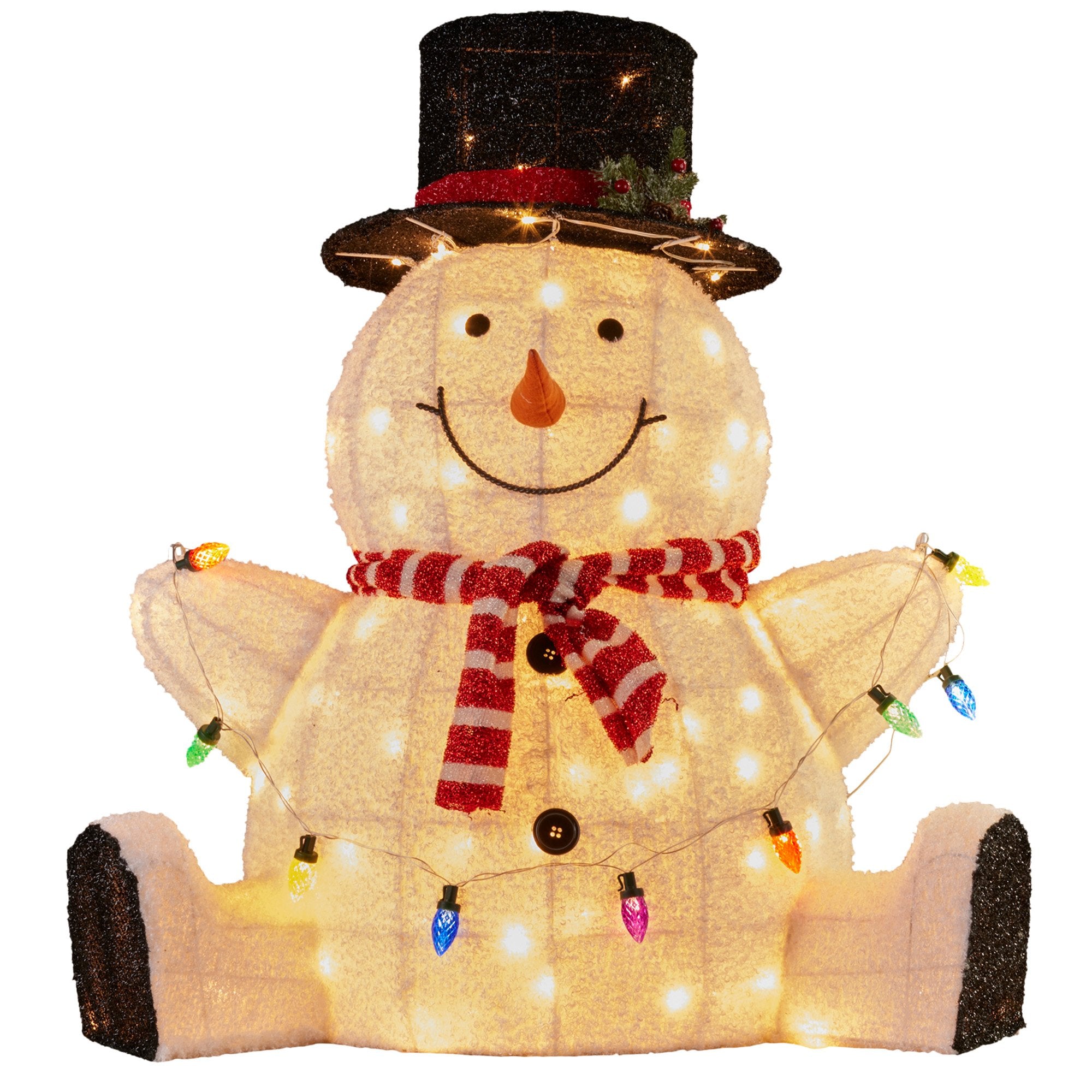 Christmas Trees: Christabelle 82cm Sitting Snowman Christmas Display with Lights
